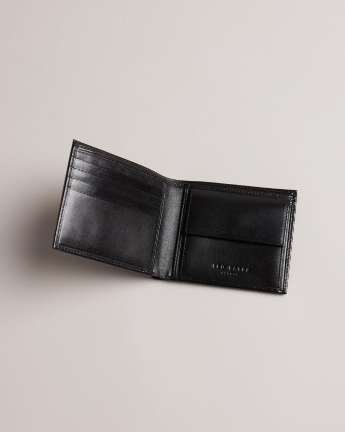 Portefeuille Ted Baker Embossed Corner Leather Bifold Coin Noir Homme | XVX-95176175